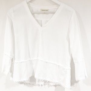 Cloth and Stone Anthropologie V Neck Fringe Pullover White Top. Size XS
